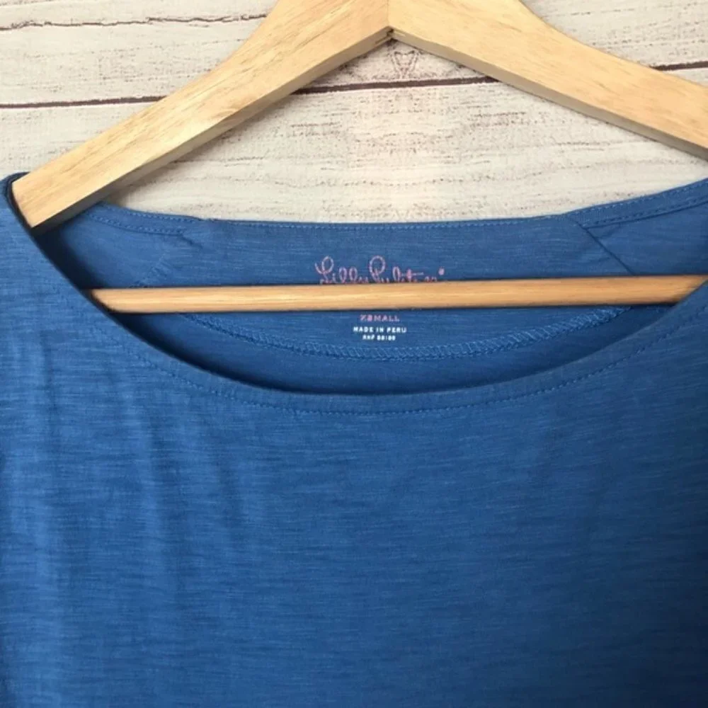 Lilly Pulitzer Solid Blue Pima Cotton Cassie 3/4 Sleeve T-Shirt Shift Dress XS